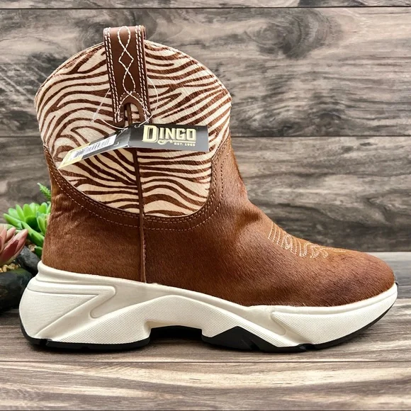 NIB Dan Post Dingo Safari Haircalf Western Cowboy Sneaker Boots Tan Zebra 9M - Picture 11 of 11